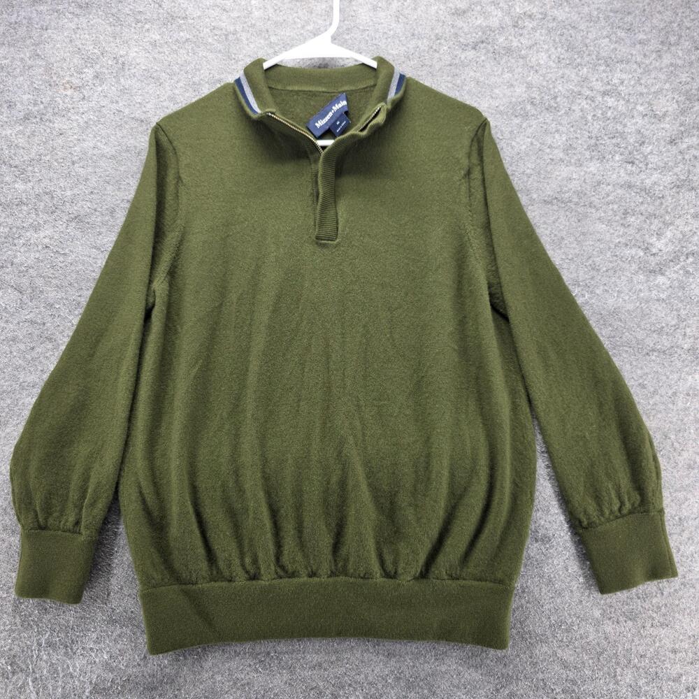 Mizzen+Main Sweater Mens XL Green Mock Neck 1/4 Zip Pullover Wool Tight-Knit